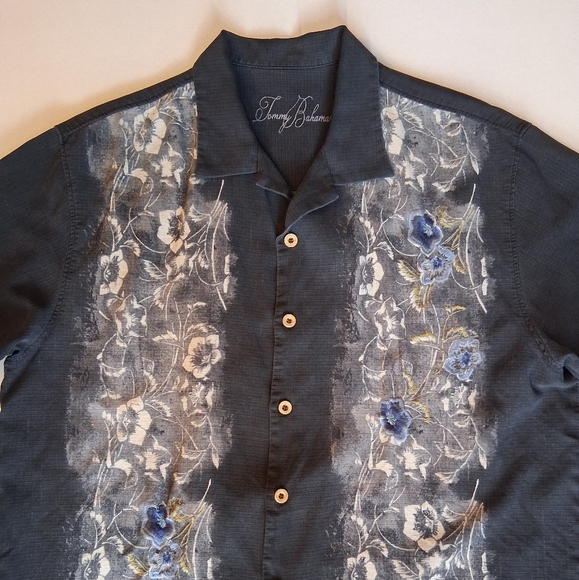 Tommy Bahama Silk Floral Embroidered Shirt Sz L  Hawaiian Tropical - Picture 2 of 10